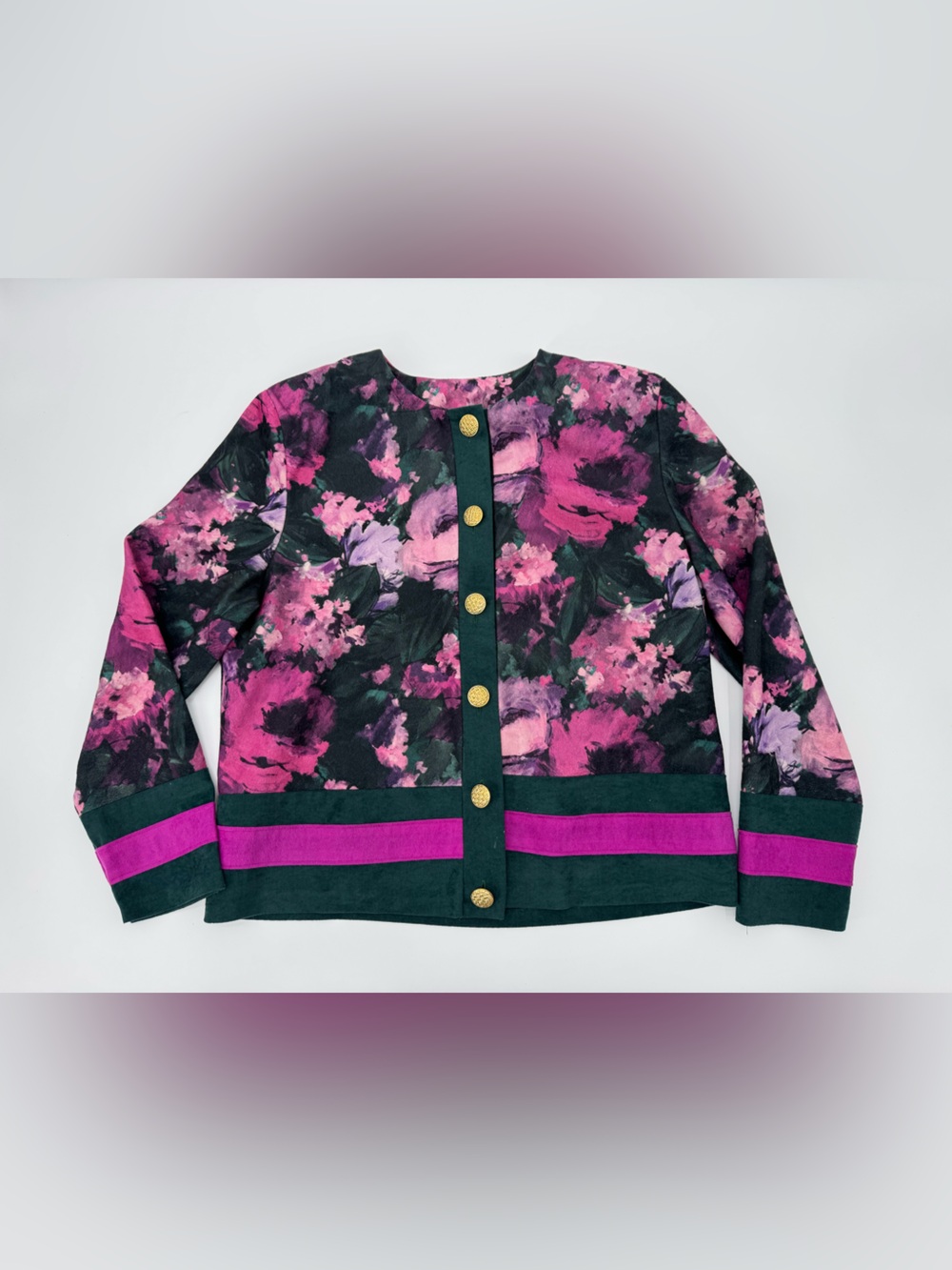 Philippe-Marcel Floral Button-Up Blouse Top Dark Green Pink Grandmacore Vintage
